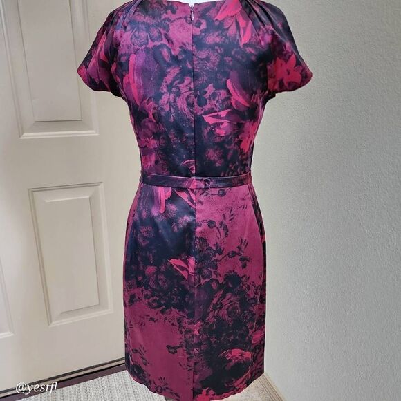 Elie Tahari belted red cap sleeve silk dress 8 - Picture 2 of 6